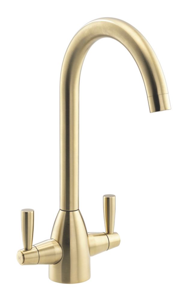 Image of Abode Zermat Swan Dual-Lever Mono Mixer Brushed Brass 