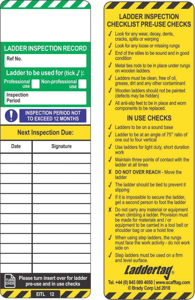 Image of Scafftag Laddertag Inserts 10 Pack 
