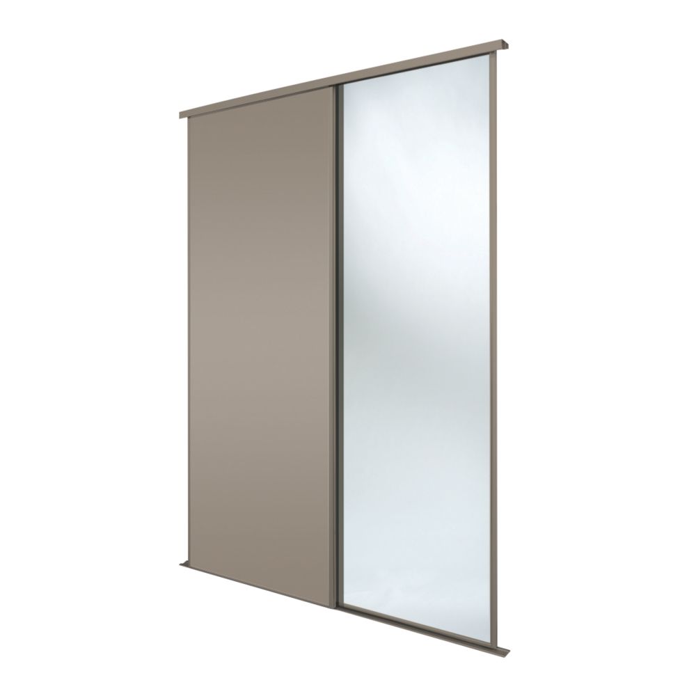 Image of Spacepro Classic 2-Door Sliding Wardrobe Door Kit Stone Grey Frame Stone Grey / Mirror Panel 1793mm x 2260mm 