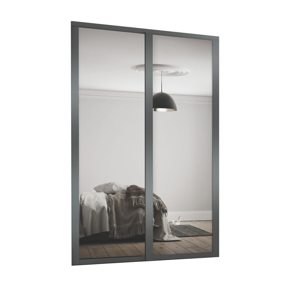 Image of Spacepro Shaker 2-Door Sliding Wardrobe Door Kit Graphite Frame Mirror Panel 1185mm x 2260mm 