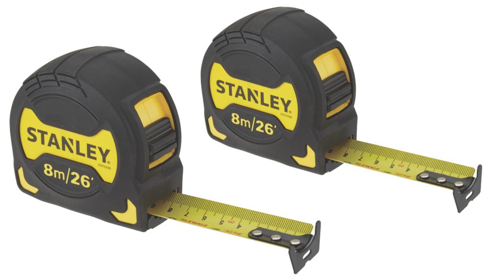 Image of Stanley Grip Tape 8m Tape Measure Set 2 Pack 