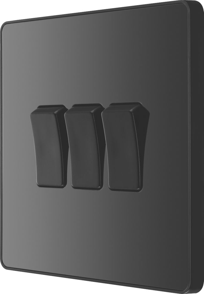 Image of British General Evolve 20 A 16AX 3-Gang 2-Way Light Switch Black with Black Inserts 