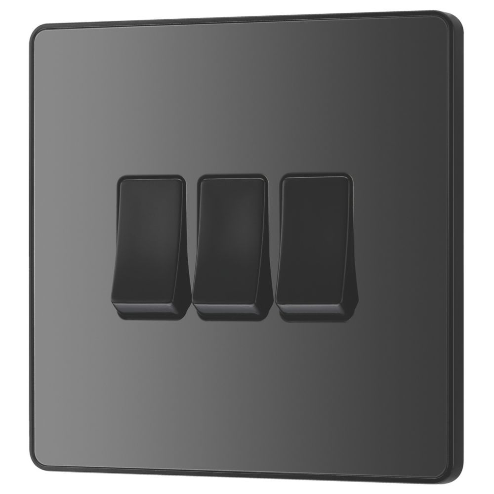 Image of British General Evolve 20 A 16AX 3-Gang 2-Way Light Switch Black with Black Inserts 