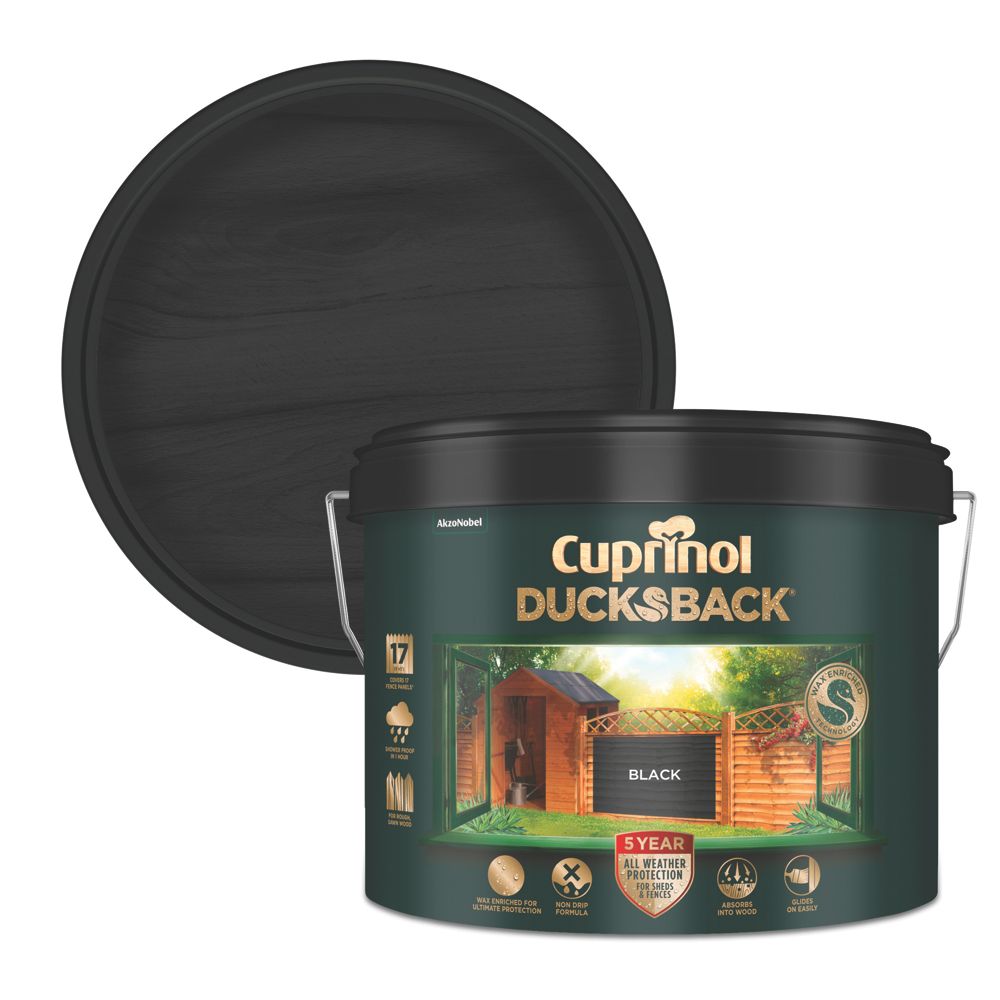 Image of Cuprinol Ducksback Shed & Fence Paint Black 9Ltr 