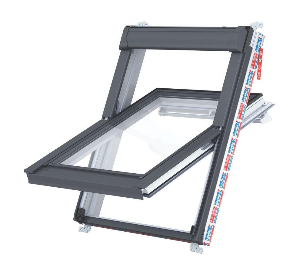 Image of Keylite Manual Centre-Pivot Grey & White uPVC Roof Window Clear 550mm x 780mm 