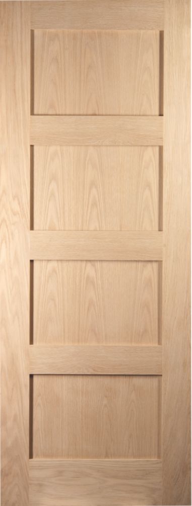 Image of Jeld-Wen Unfinished Oak Veneer Wooden 4-Panel Shaker Internal Fire Door 2040mm x 826mm 