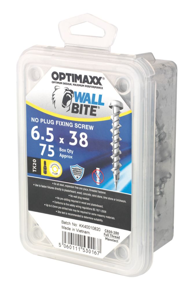 Image of Optimaxx TX Raised Self-Tapping Masonry Screws 6.5mm x 38mm 75 Pack 