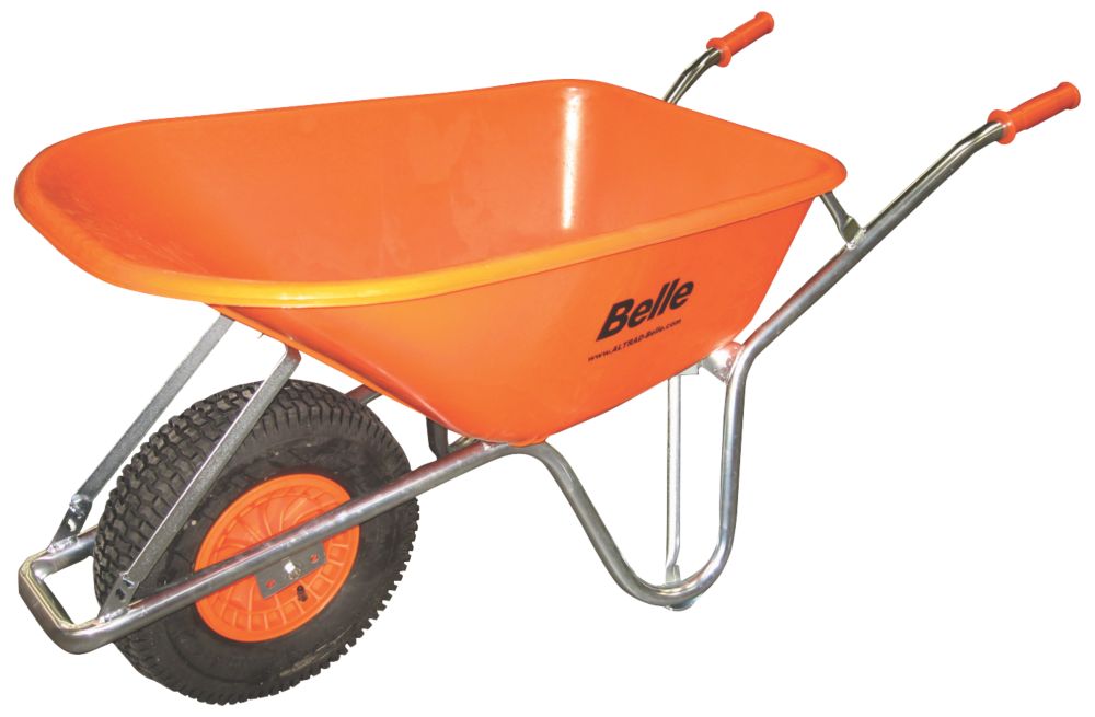 Image of Belle Group Warrior Pneumatic Wheels HDPE Wheelbarrow Silver/Orange 100Ltr 
