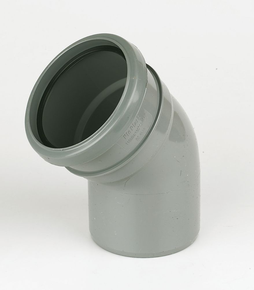 Image of FloPlast Push-Fit 135Â° Single Socket Bend Grey 110mm 
