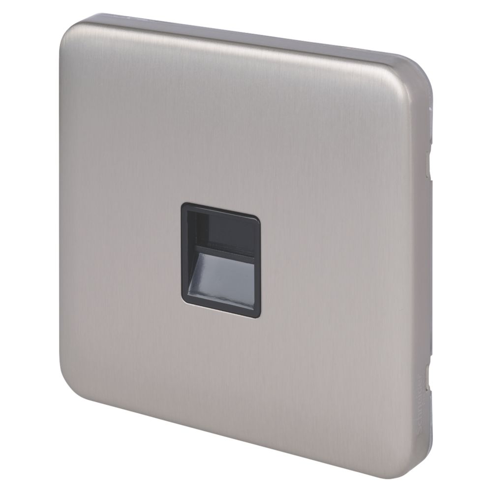 Image of Schneider Electric Lisse Deco Master Telephone Socket Brushed Stainless Steel with Black Inserts 