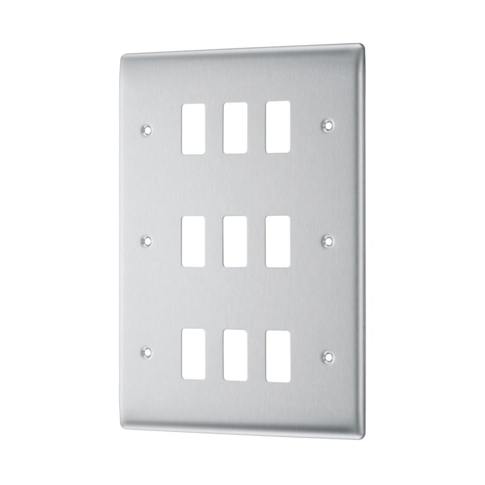 Image of British General Nexus Grid 9-Module Grid Faceplate Brushed Steel 