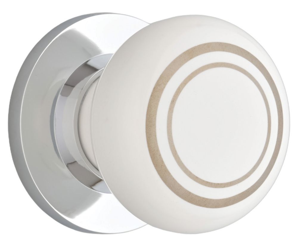 Designer Levers Door Knob on Chrome Base 60mm Pair White (132KK)