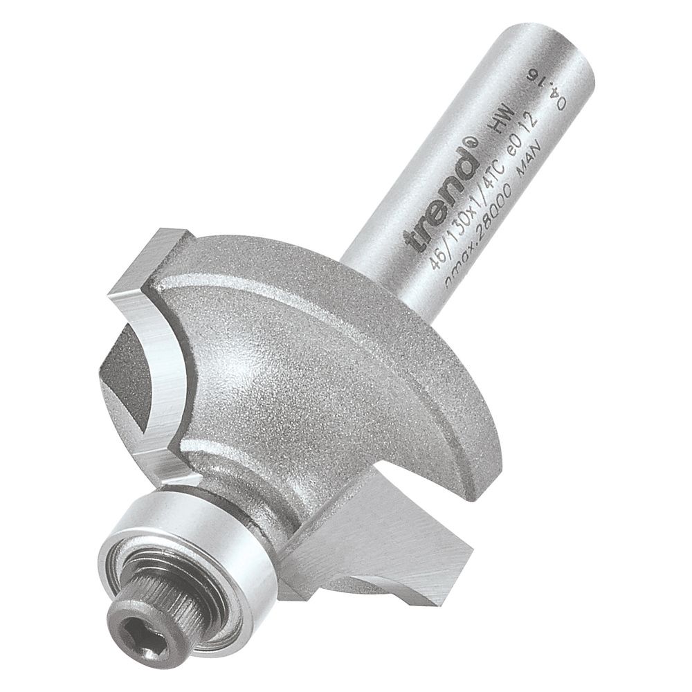 Image of Trend 46/130X1/4TC 1/4" Shank Double-Flute 0Â° Rounding-Over Bearing Guided Ovolo Cutter 25.4mm x 13mm 