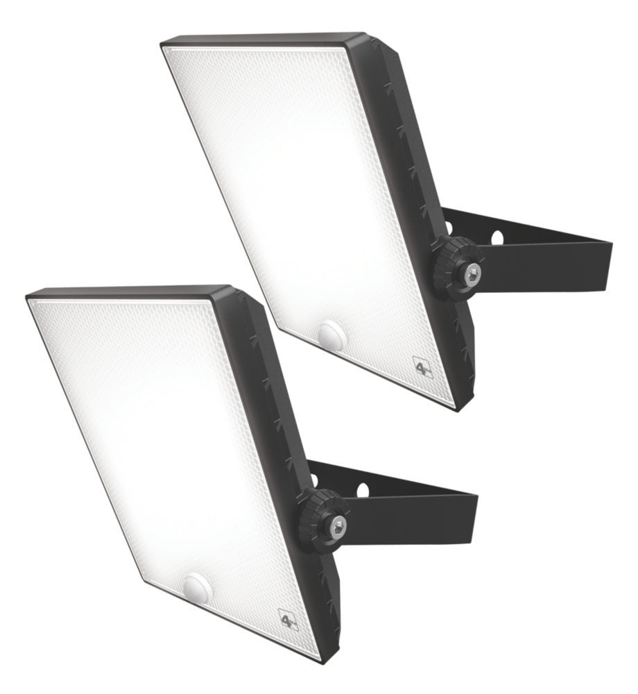 Image of 4lite Outdoor LED Floodlight With PIR Sensor Black 50W 3392lm 2 Pack 