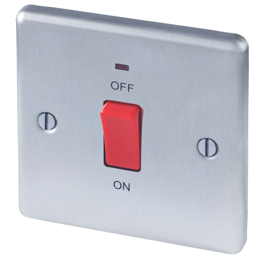 Image of LAP 45A 1-Gang DP Cooker Switch Brushed Stainless Steel with LED 