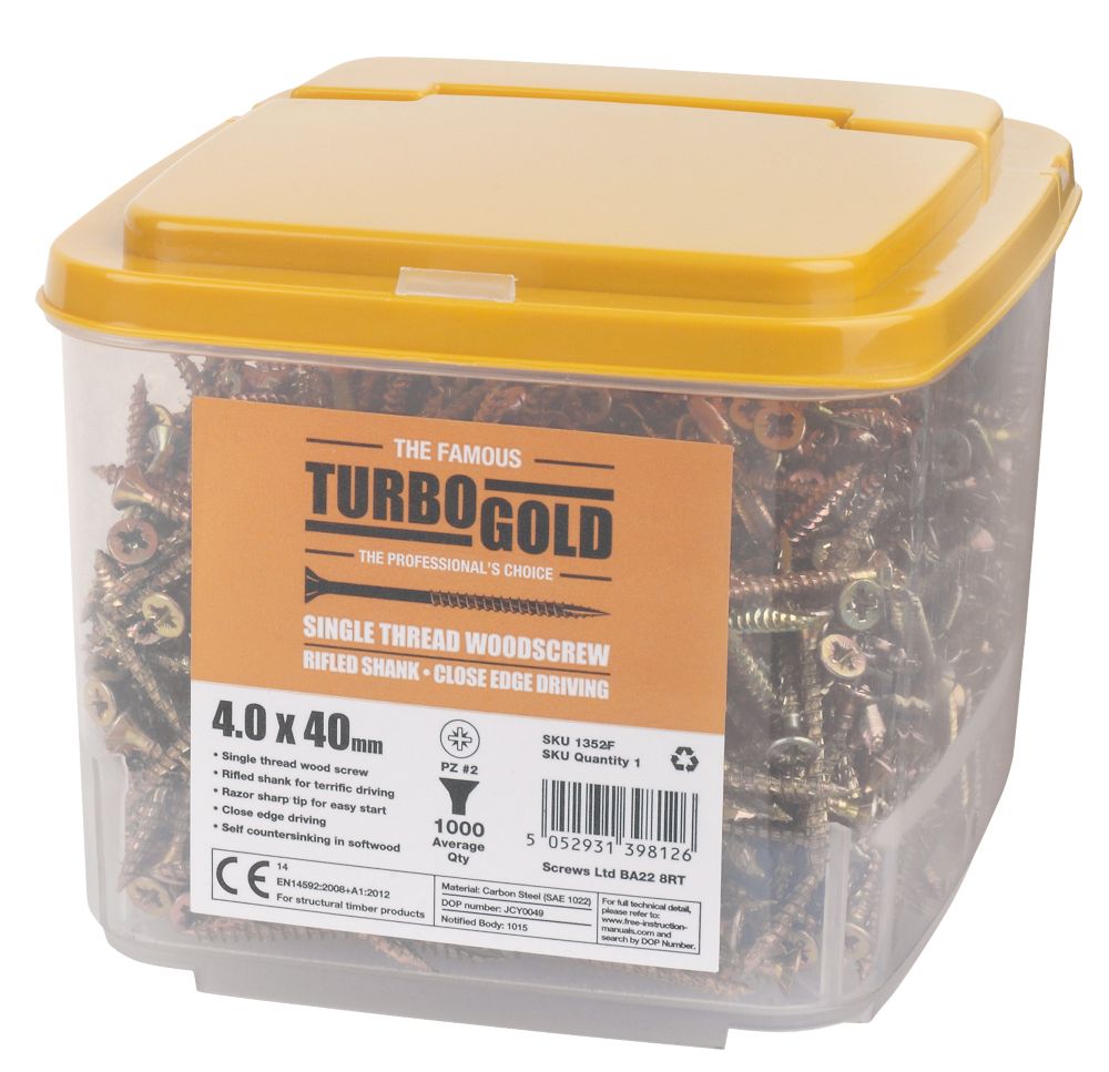 Image of TurboGold PZ Double-Countersunk Multipurpose Screws 4mm x 40mm 1000 Pack 