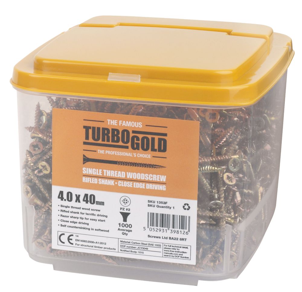 Image of TurboGold PZ Double-Countersunk Multipurpose Screws 4mm x 40mm 1000 Pack 