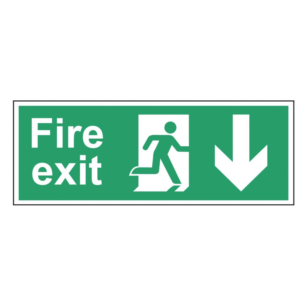 Image of Non Photoluminescent "Fire Exit Man Down Arrow" Sign 150mm x 400mm 