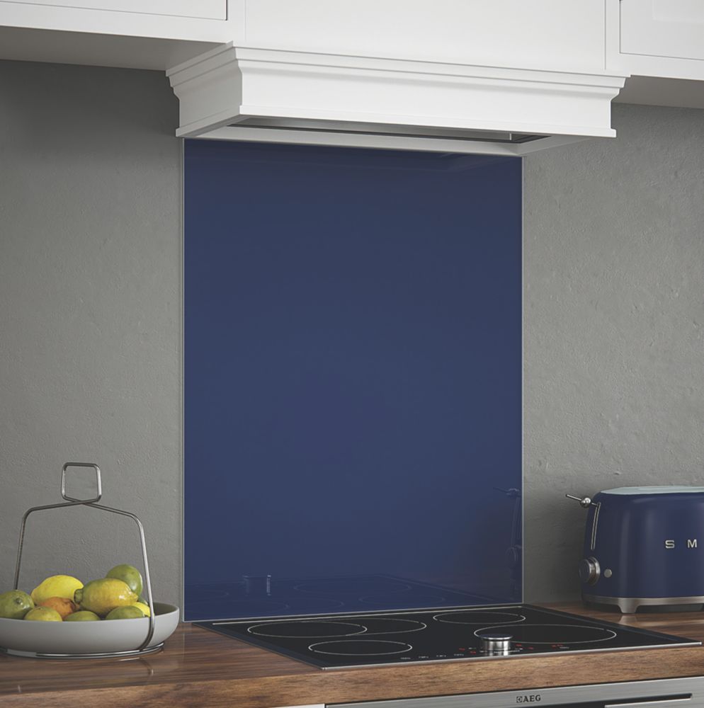 Image of Splashback Midnight Blue Self-Adhesive Glass Kitchen Splashback 600mm x 750mm x 6mm 