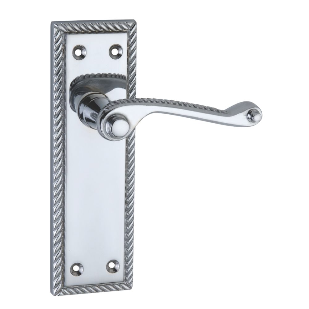 Image of Smith & Locke Long Georgian Fire Rated Latch Door Handles Pair Polished Chrome 