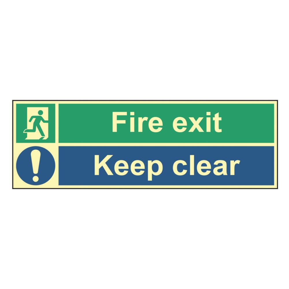 Image of Photoluminescent "Fire Exit Keep Clear" Sign 150mm x 400mm 