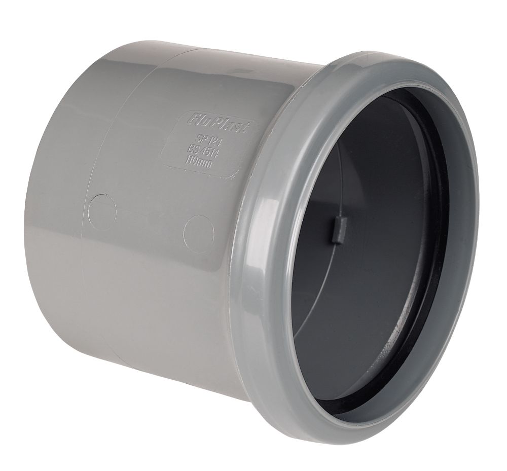Image of FloPlast Push-Fit/Solvent Weld Single Socket Pipe Coupler Grey 110mm 