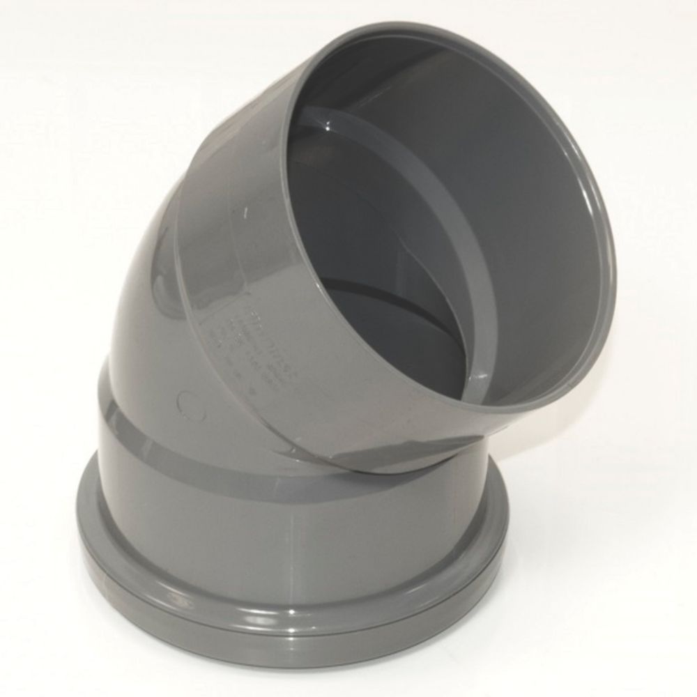 Image of FloPlast Push-Fit/Solvent Weld 135Â° Double Socket Top Offset Bend Grey 110mm 
