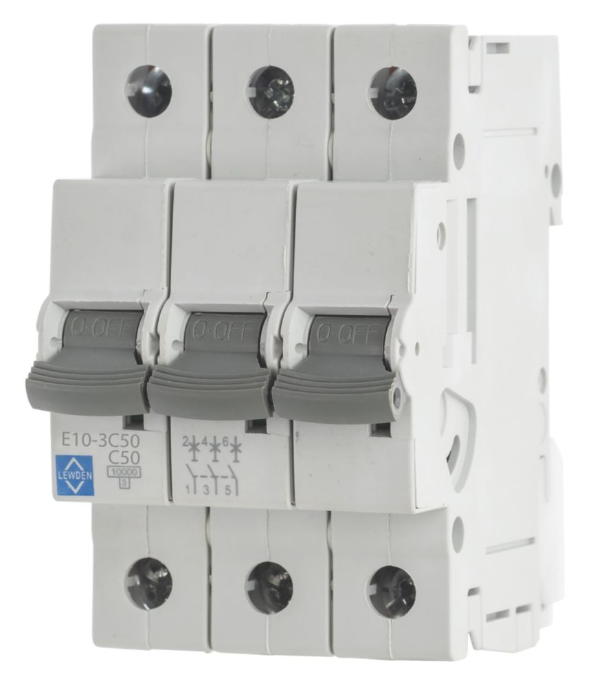 Image of Lewden E10 50A 3-Pole Type C 3-Phase MCB 