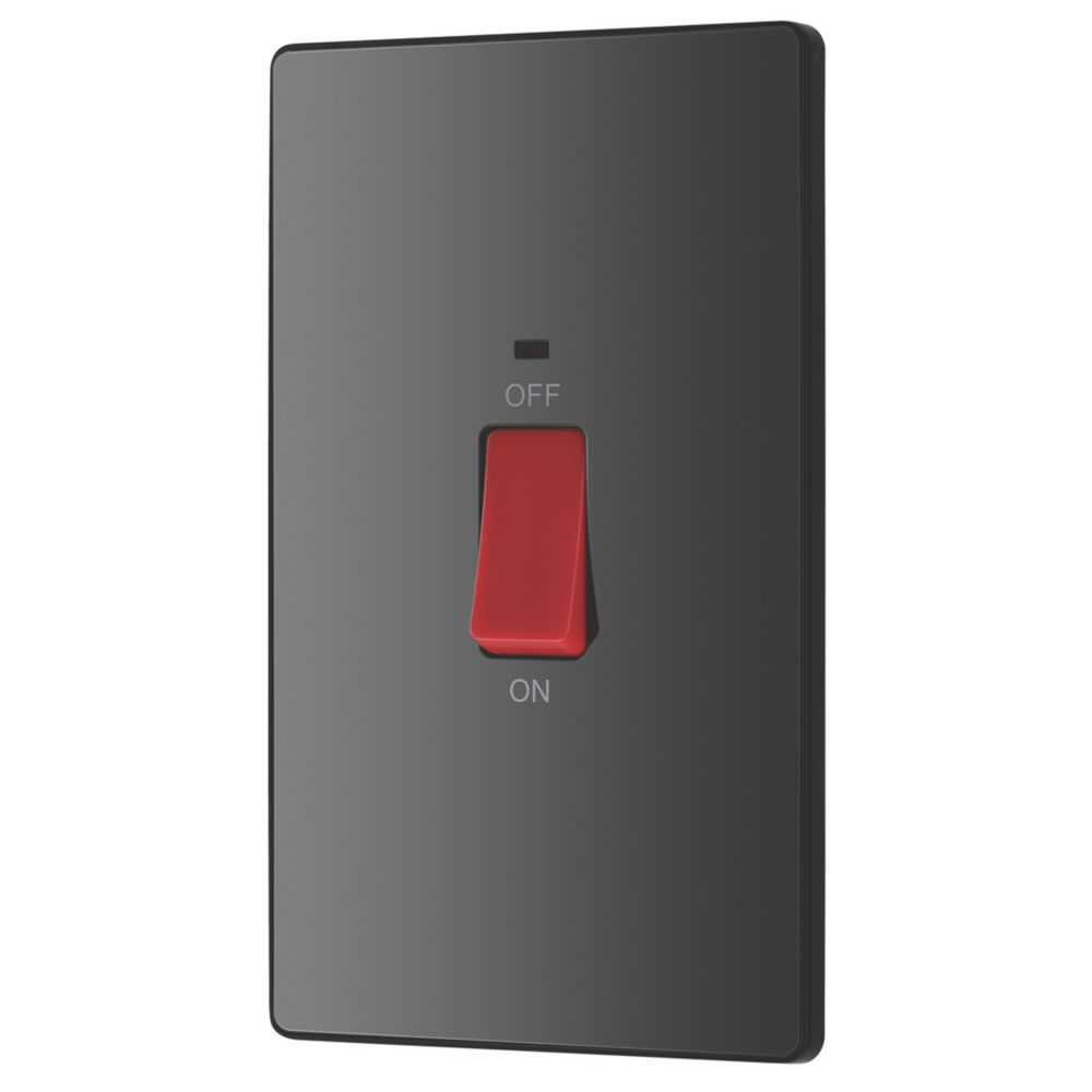 Image of British General Evolve 45A 2-Gang 2-Pole Cooker Switch Black with LED with Black Inserts 