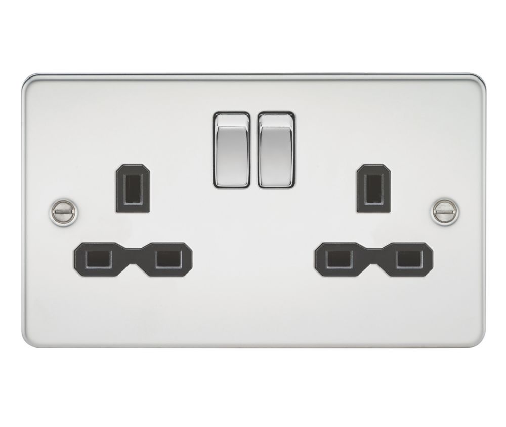 Image of Knightsbridge 13A 2-Gang DP Switched Double Socket Polished Chrome with Black Inserts 