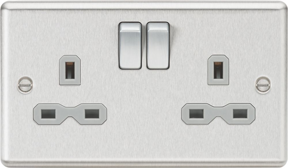 Image of Knightsbridge 13A 2-Gang DP Switched Double Socket Brushed Chrome with Colour-Matched Inserts 