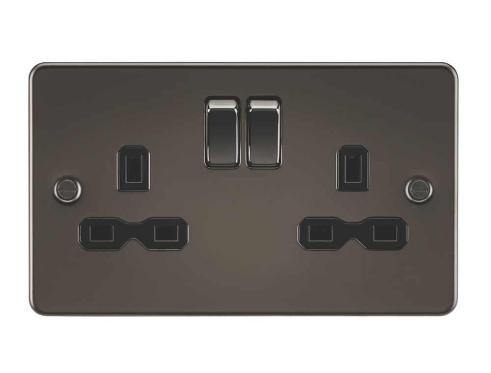 Image of Knightsbridge 13A 2-Gang DP Switched Double Socket Gunmetal with Black Inserts 