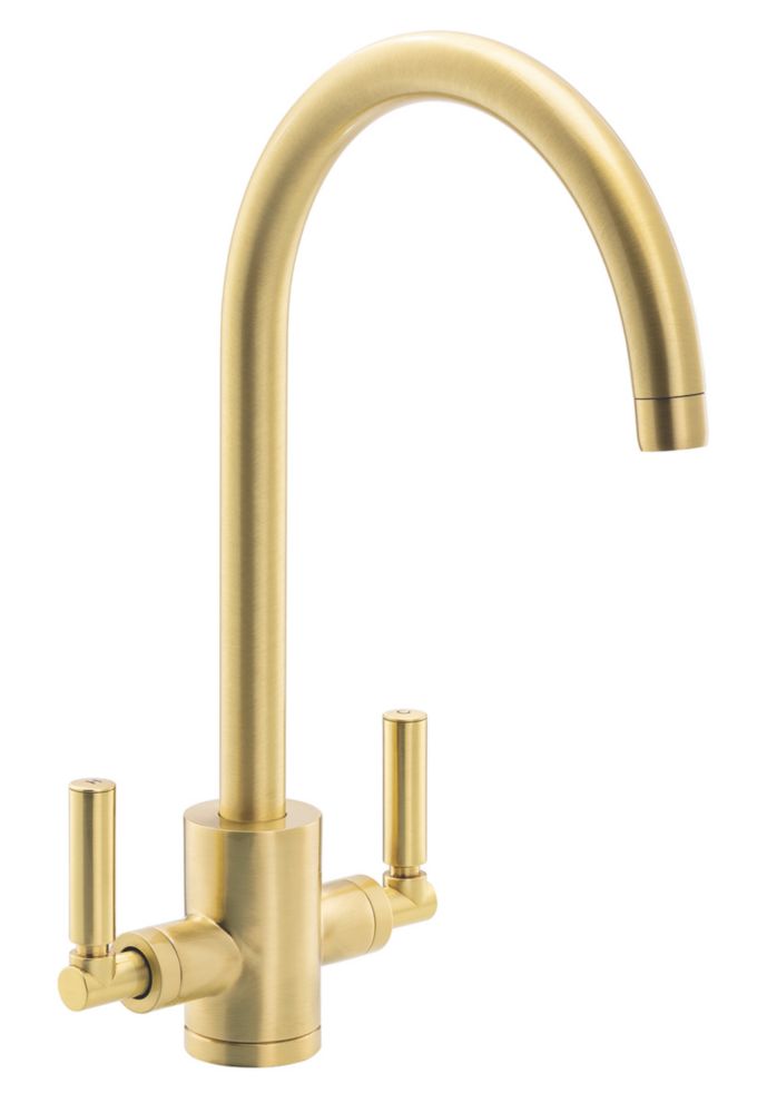 Image of Streame by Abode Brolle Swan Dual-Lever Mono Mixer Kitchen Tap Brushed Brass 