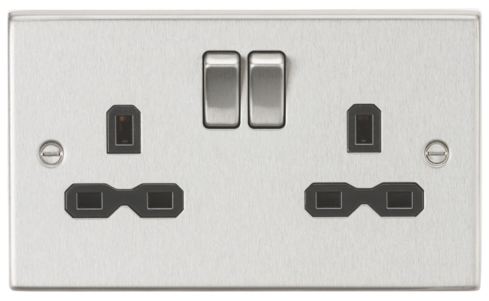 Image of Knightsbridge 13A 2-Gang DP Switched Double Socket Brushed Chrome with Black Inserts 