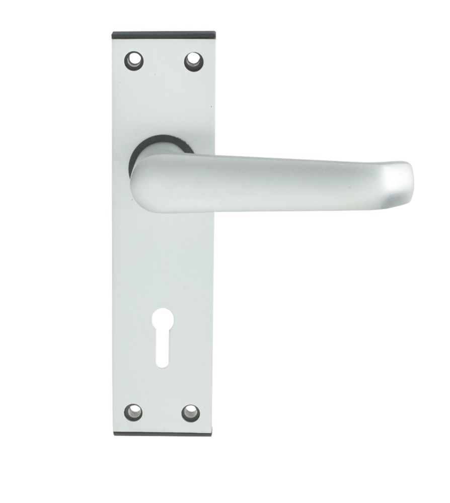 Image of Union Ambassador Lock Door Handle Pair Satin Aluminium 