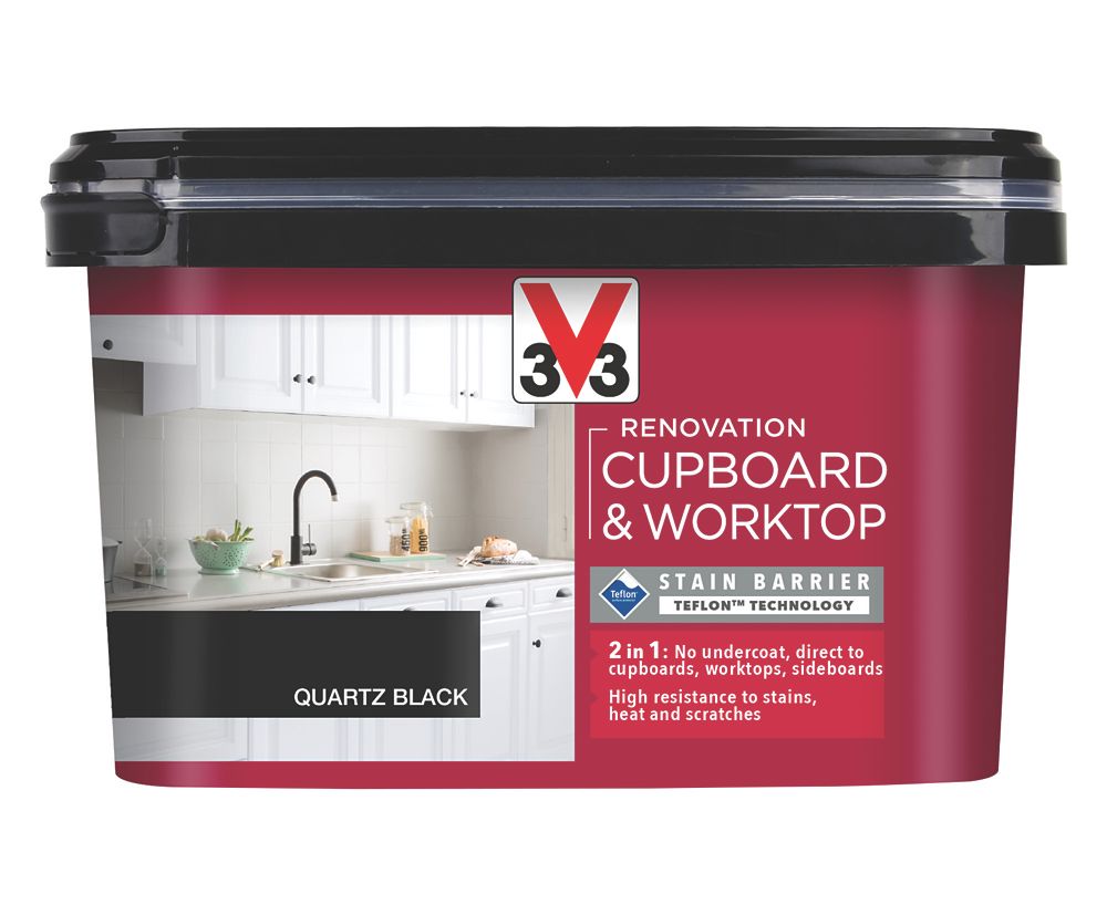 Image of V33 Renovation Cupboard & Worktop Paint Satin Quartz Black 2Ltr 