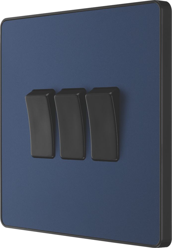 Image of British General Evolve 20 A 16AX 3-Gang 2-Way Light Switch Blue with Black Inserts 