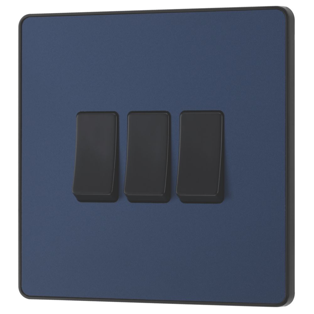 Image of British General Evolve 20 A 16AX 3-Gang 2-Way Light Switch Blue with Black Inserts 