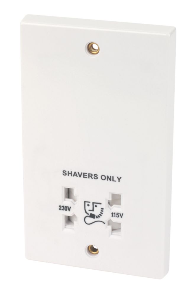 Image of 2-Gang Dual Voltage Shaver Socket 110 / 240V White 