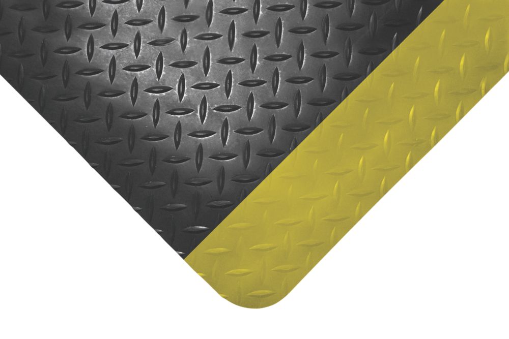 Image of COBA Europe Safety Deckplate Anti-Fatigue Floor Mat Black / Yellow 3m x 0.9m x 14mm 