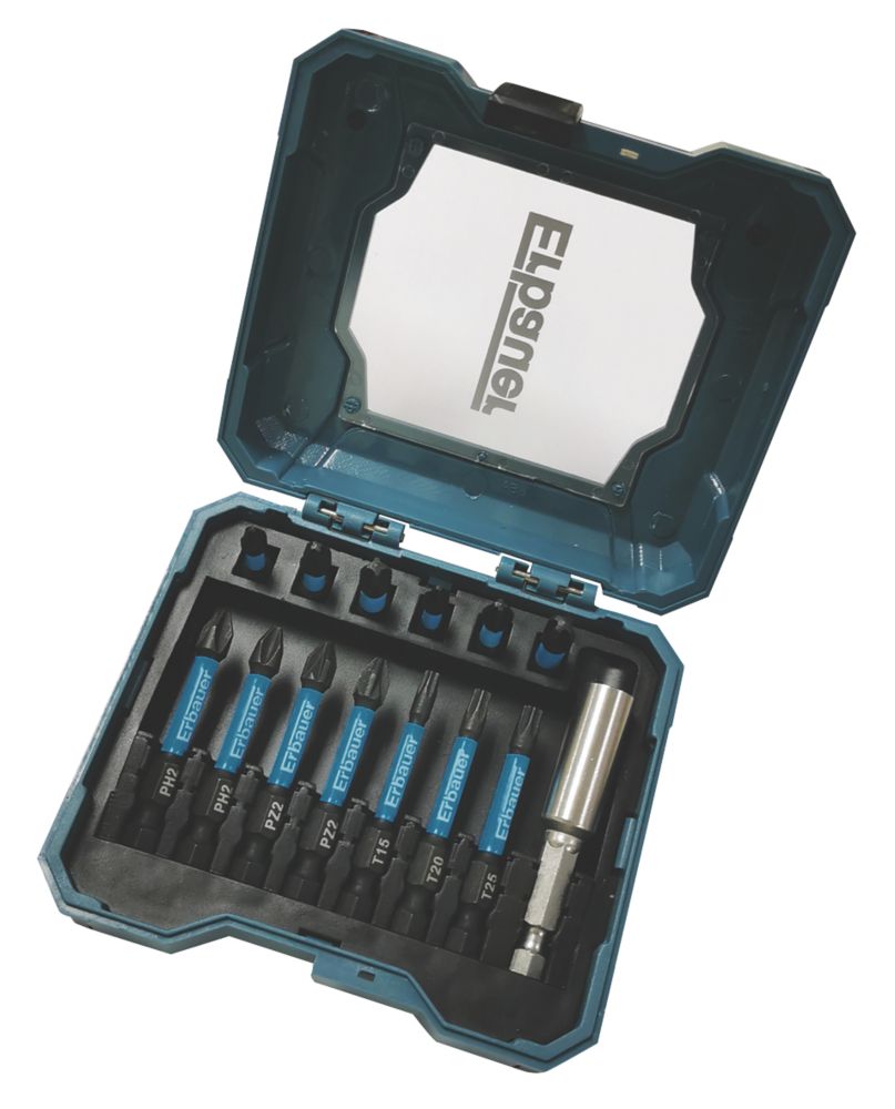 Image of Erbauer 1/4" Hex Shank Mixed Impact Screwdriver Bit Set 14 Pieces 