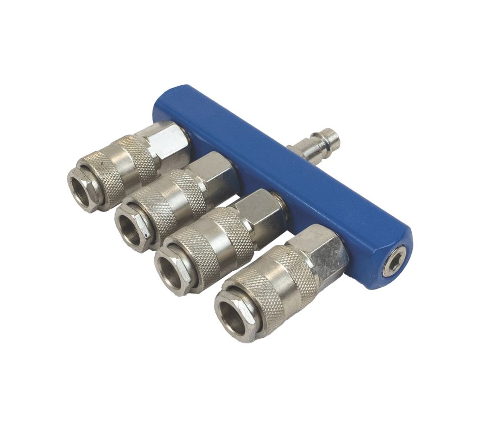 Image of Scheppach Universal 4-Way Quick-Connect Manifold Air Hose Splitter 1/4" x 1/4" 