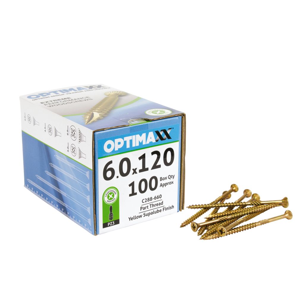 Image of Optimaxx PZ Countersunk Wood Screws 6mm x 120mm 100 Pack 