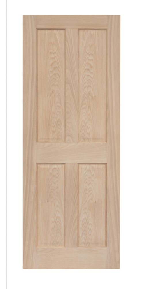 Image of Unfinished Oak Wooden 4-Panel Internal Fire Victorian-Style Door 1981mm x 838mm 