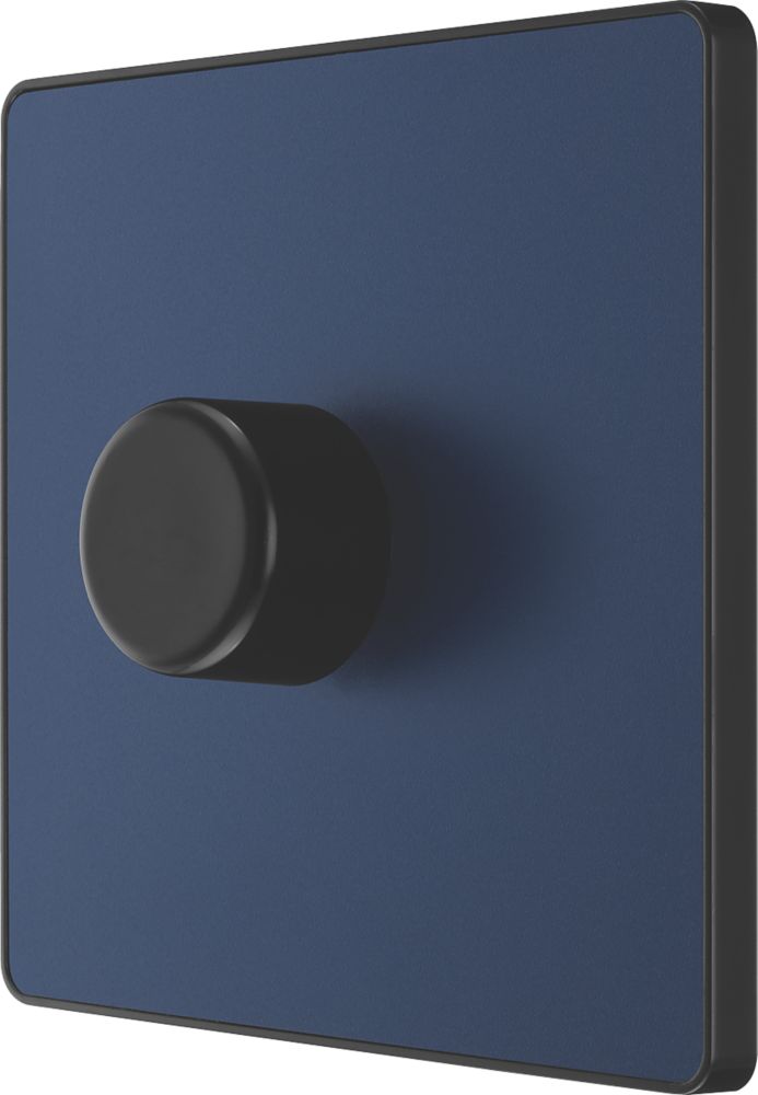 Image of British General Evolve 1-Gang 2-Way LED Trailing Edge Single Push Dimmer Switch with Rotary Control Blue with Black Inserts 