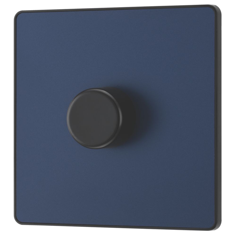 Image of British General Evolve 1-Gang 2-Way LED Trailing Edge Single Push Dimmer Switch with Rotary Control Blue with Black Inserts 