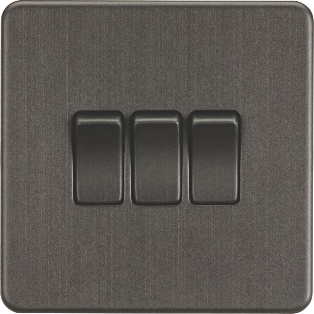 Image of Knightsbridge 10AX 3-Gang 2-Way Light Switch Smoked Bronze 