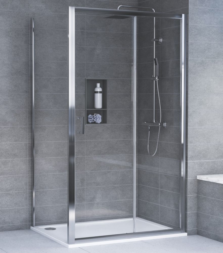 Image of Aqualux Edge 6 Semi-Frameless Rectangular Shower Enclosure & Tray Reversible Polished Silver Frame / White Tray 1200mm x 760mm x 1935mm 