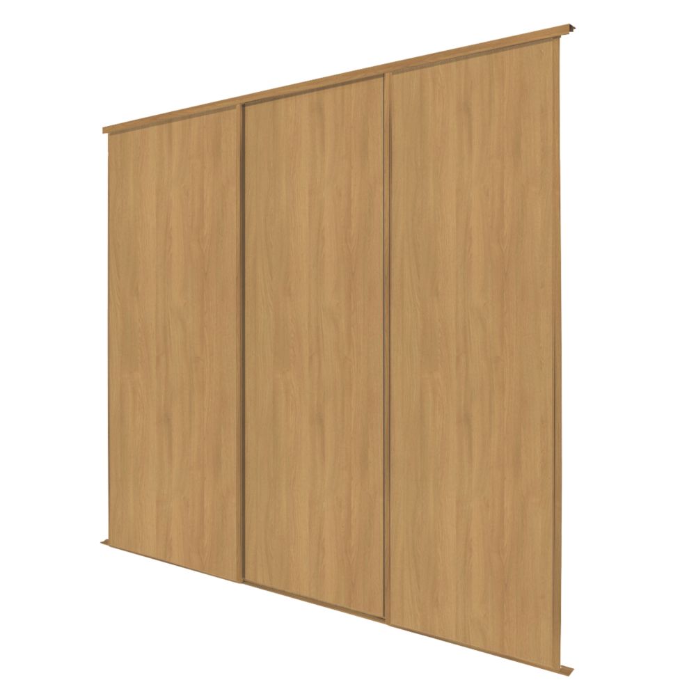 Image of Spacepro Classic 3-Door Sliding Wardrobe Door Kit Oak Frame Oak Panel 2672mm x 2260mm 