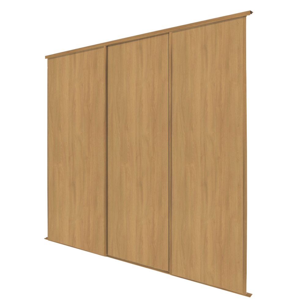 Image of Spacepro Classic 3-Door Sliding Wardrobe Door Kit Oak Frame Oak Panel 2672mm x 2260mm 